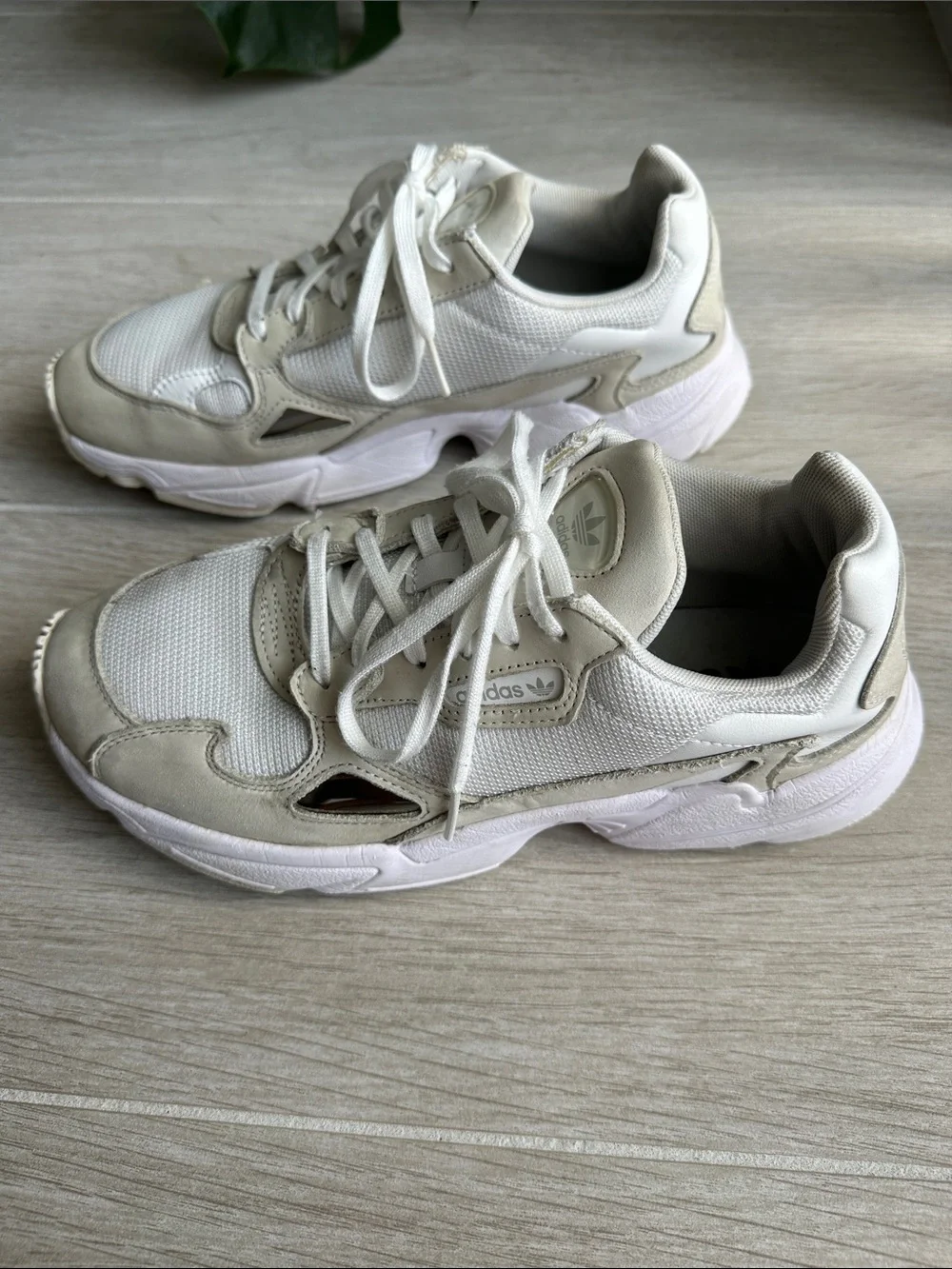 Adidas Falcons - white and tan sneakers